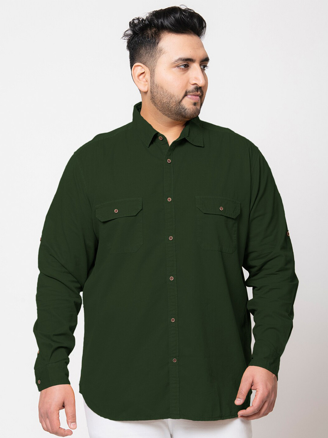 

IVOC Plus Plus Size Solid Pure Cotton Casual Shirt, Olive