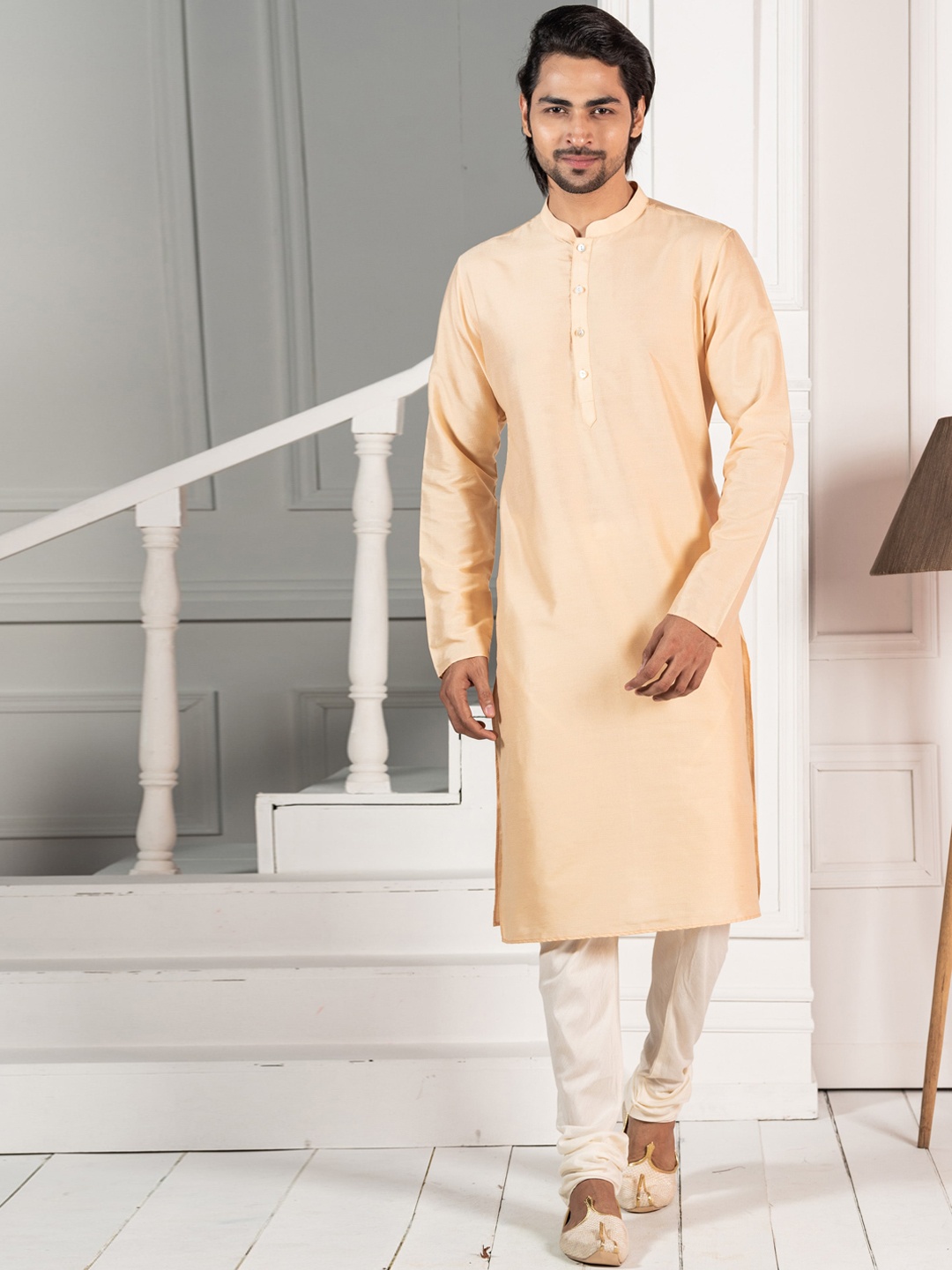 

KISAH Mandarin Collar Straight Kurta with Churidar, Beige