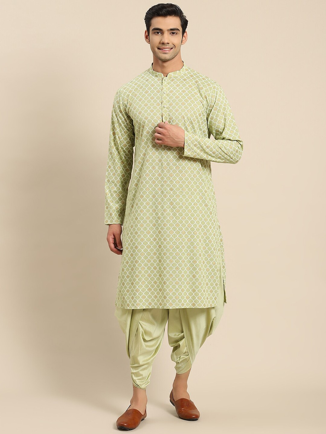 

KISAH Ethnic Motifs Woven Design Regular Kurta With Dhoti Pants, Green