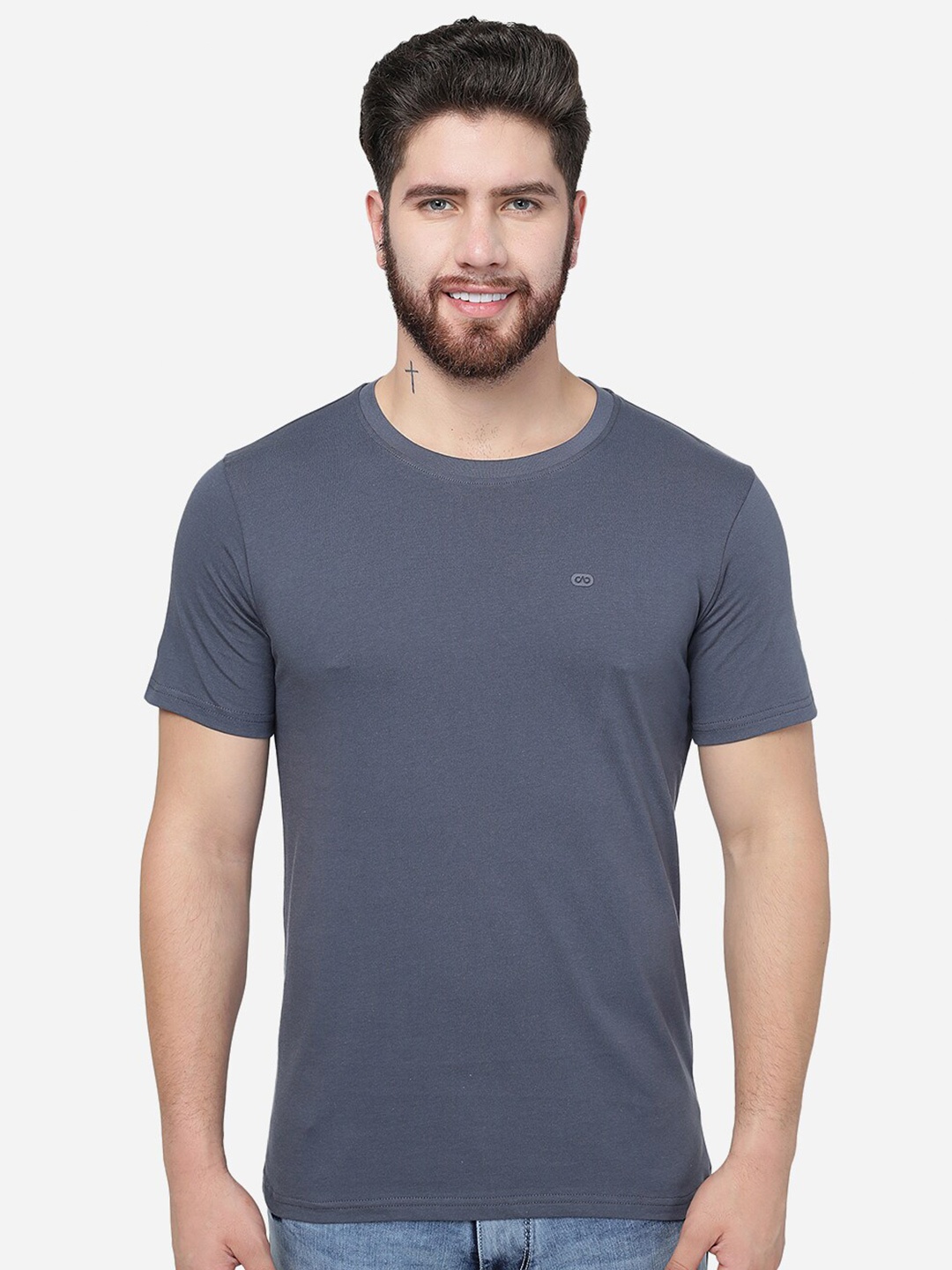 

JADE BLUE Cotton Slim Fit T-shirt, Charcoal
