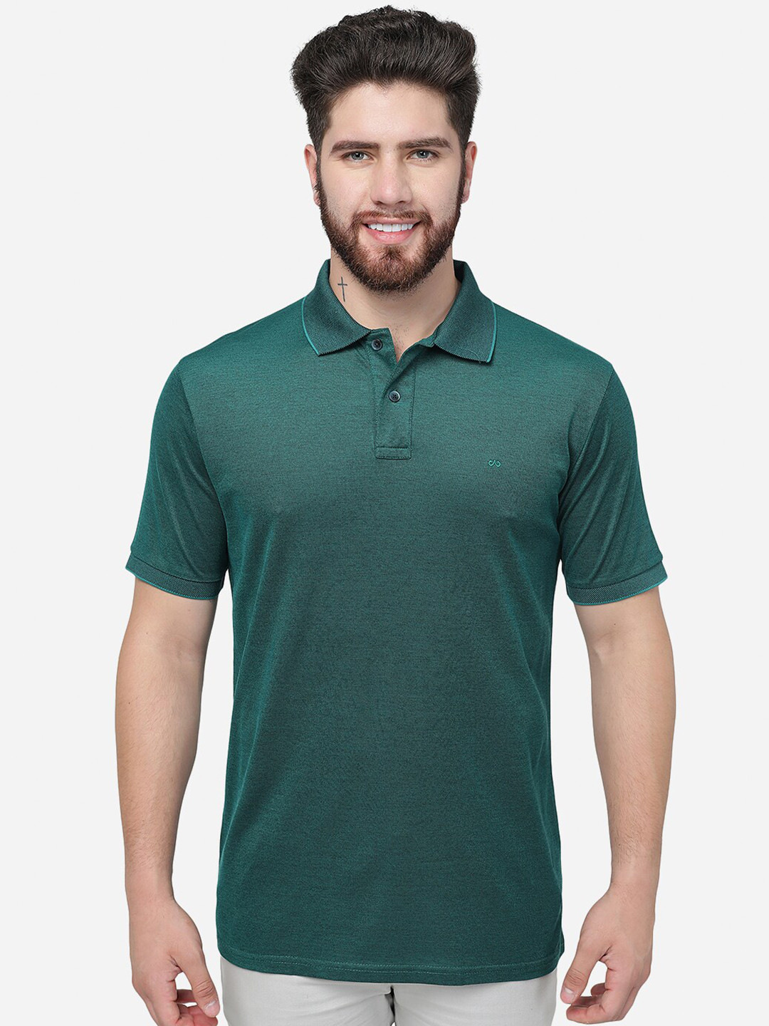 

JADE BLUE Polo Collar Cotton Slim Fit T-shirt, Green