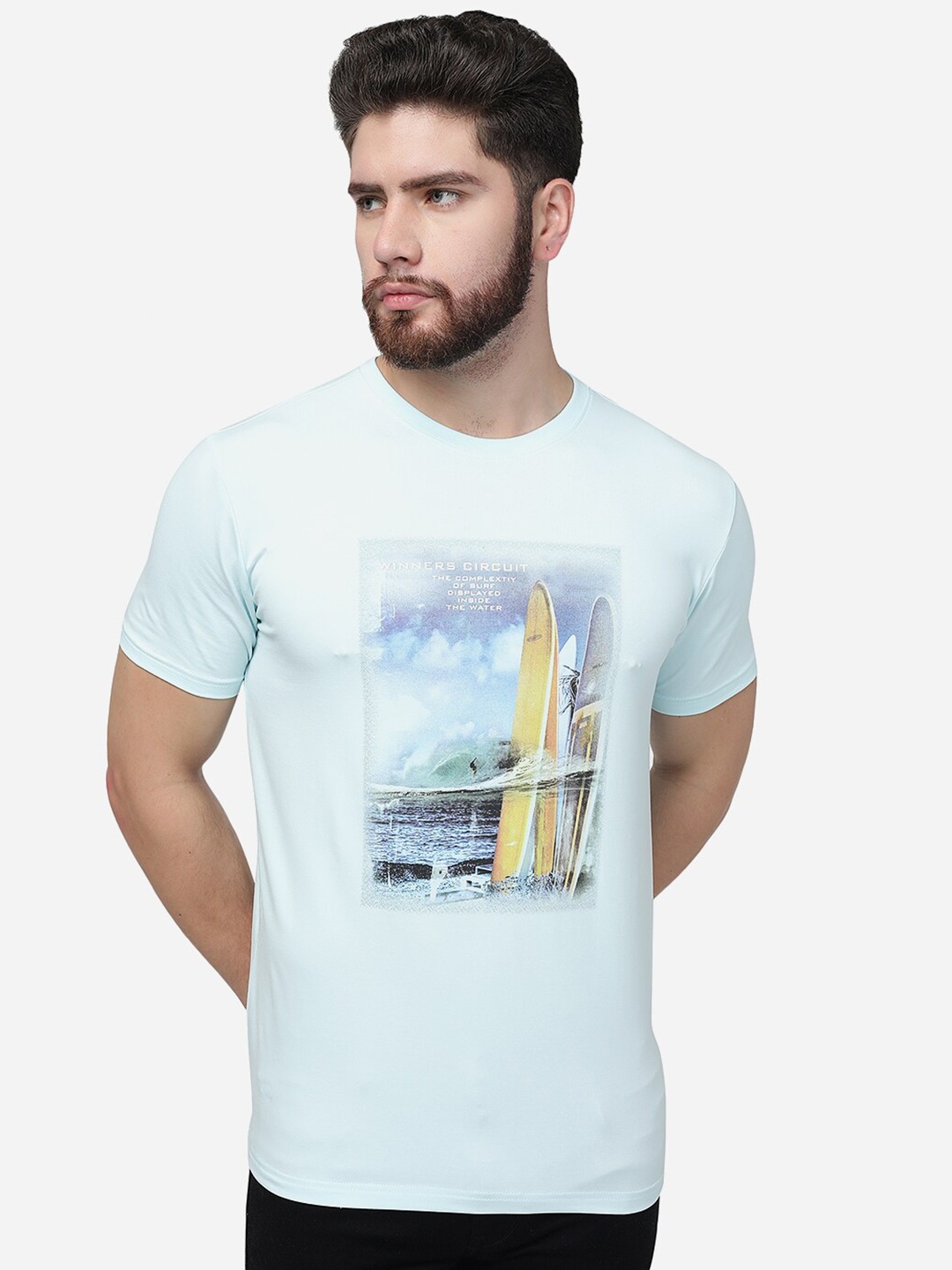 

JADE BLUE Graphic Printed Cotton Slim Fit T-shirt