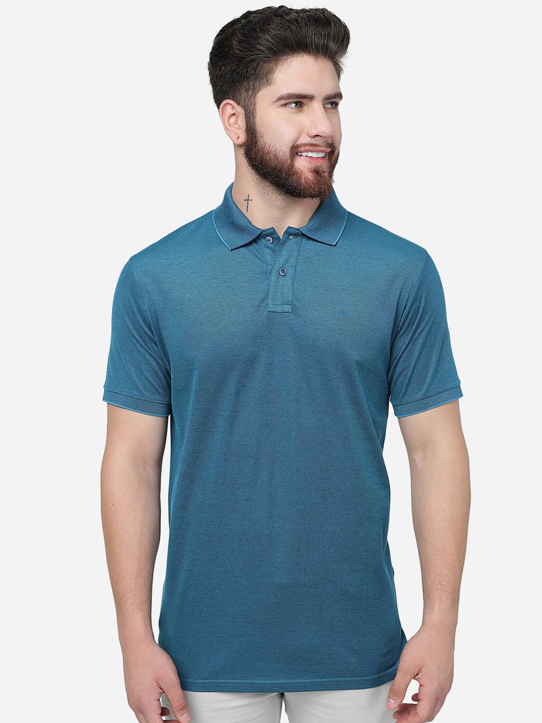

JADE BLUE Polo Collar Cotton Slim Fit T-shirt, Teal