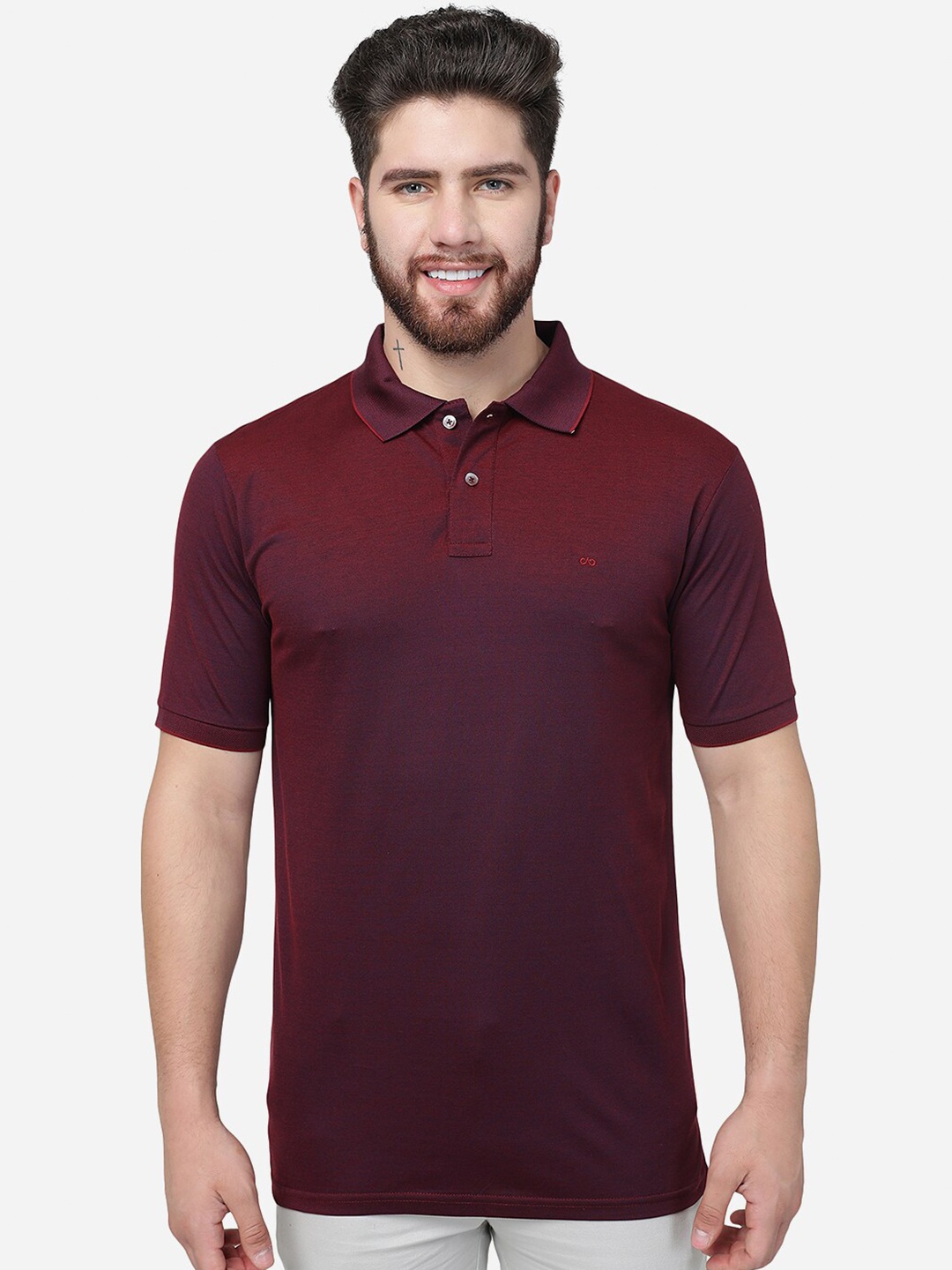 

JADE BLUE Polo Collar Cotton Slim Fit T-shirt, Maroon