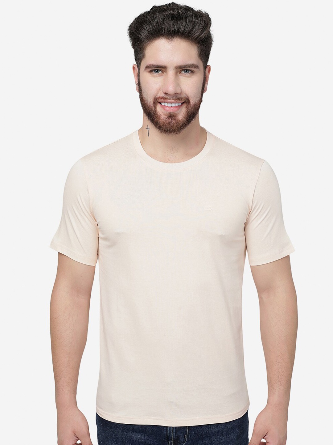 

JADE BLUE Cotton Slim Fit T-shirt, Cream