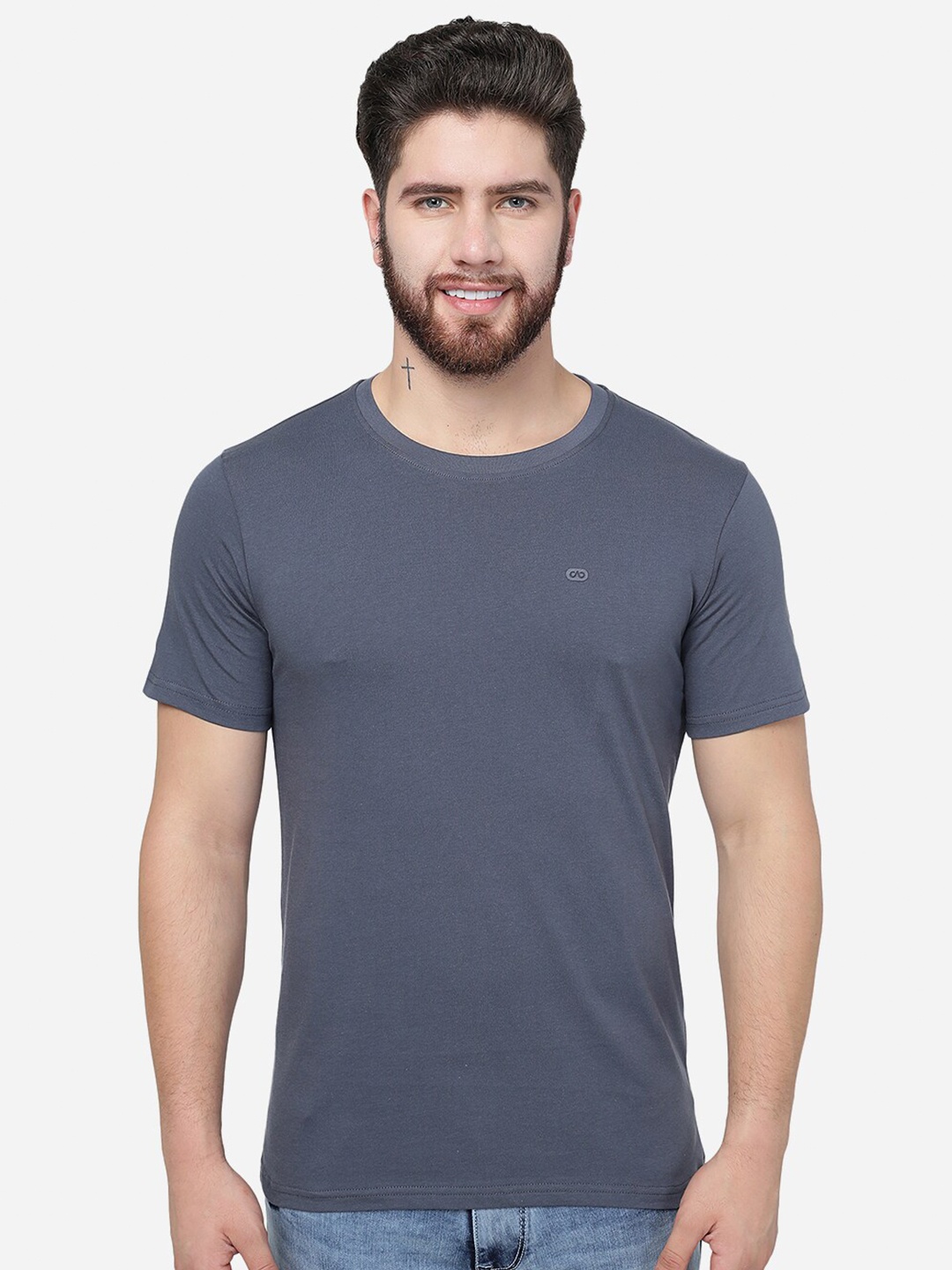 

JADE BLUE Cotton Slim Fit T-shirt, Charcoal