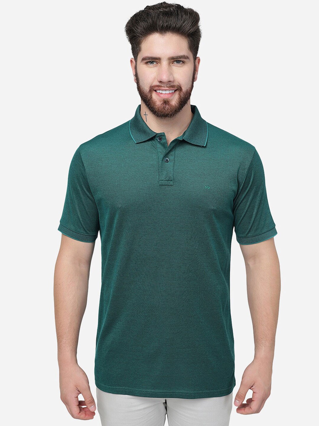 

JADE BLUE Polo Collar Cotton Slim Fit T-shirt, Green