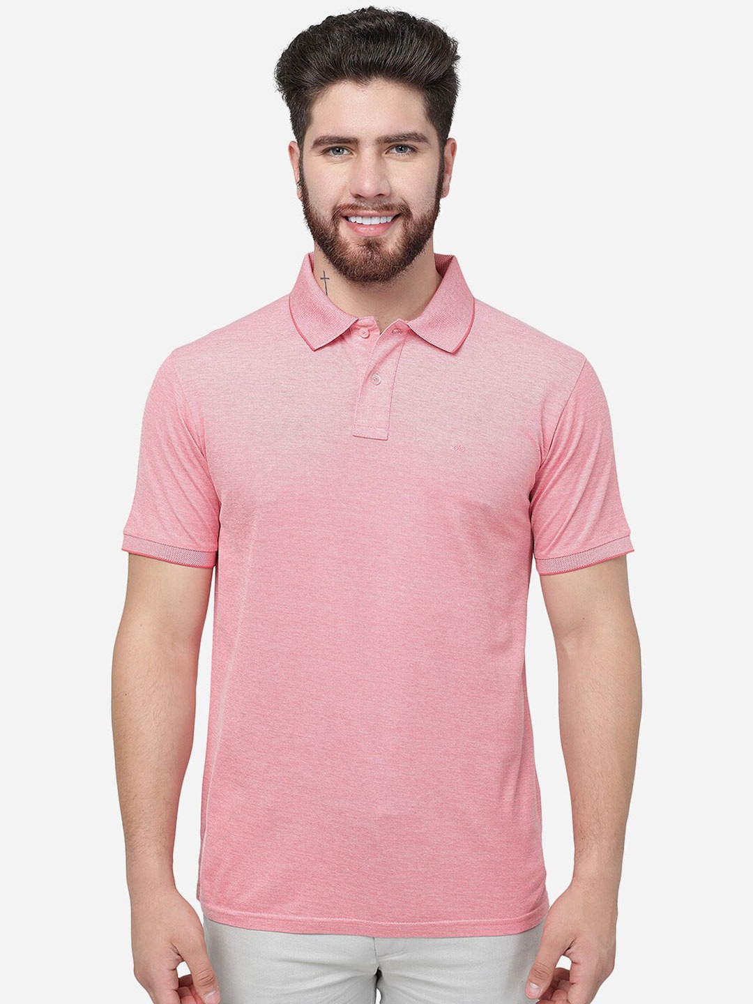 

JADE BLUE Polo Collar Cotton Slim Fit T-shirt, Pink