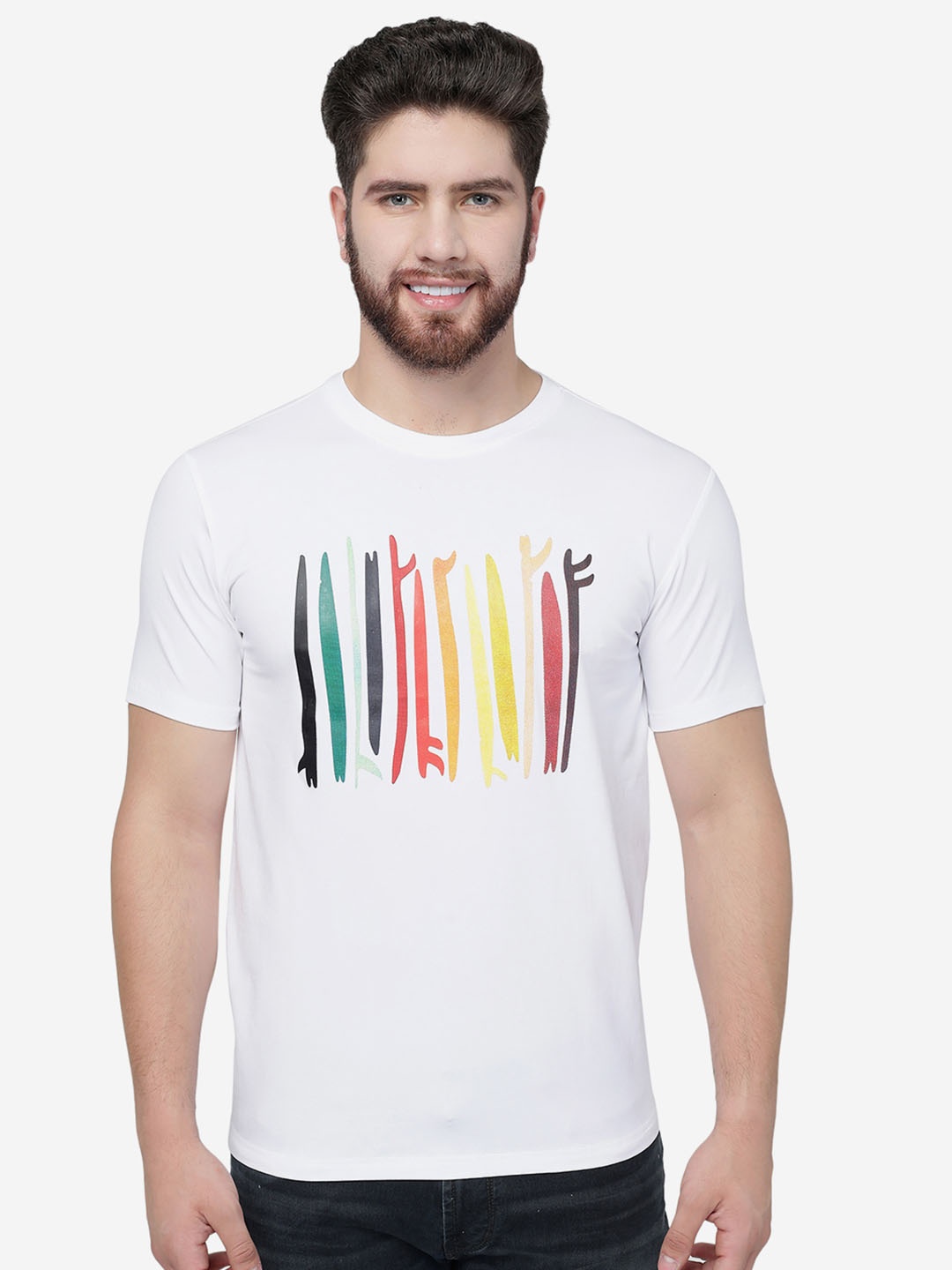 

JADE BLUE Graphic Printed Cotton Slim Fit T-shirt, White