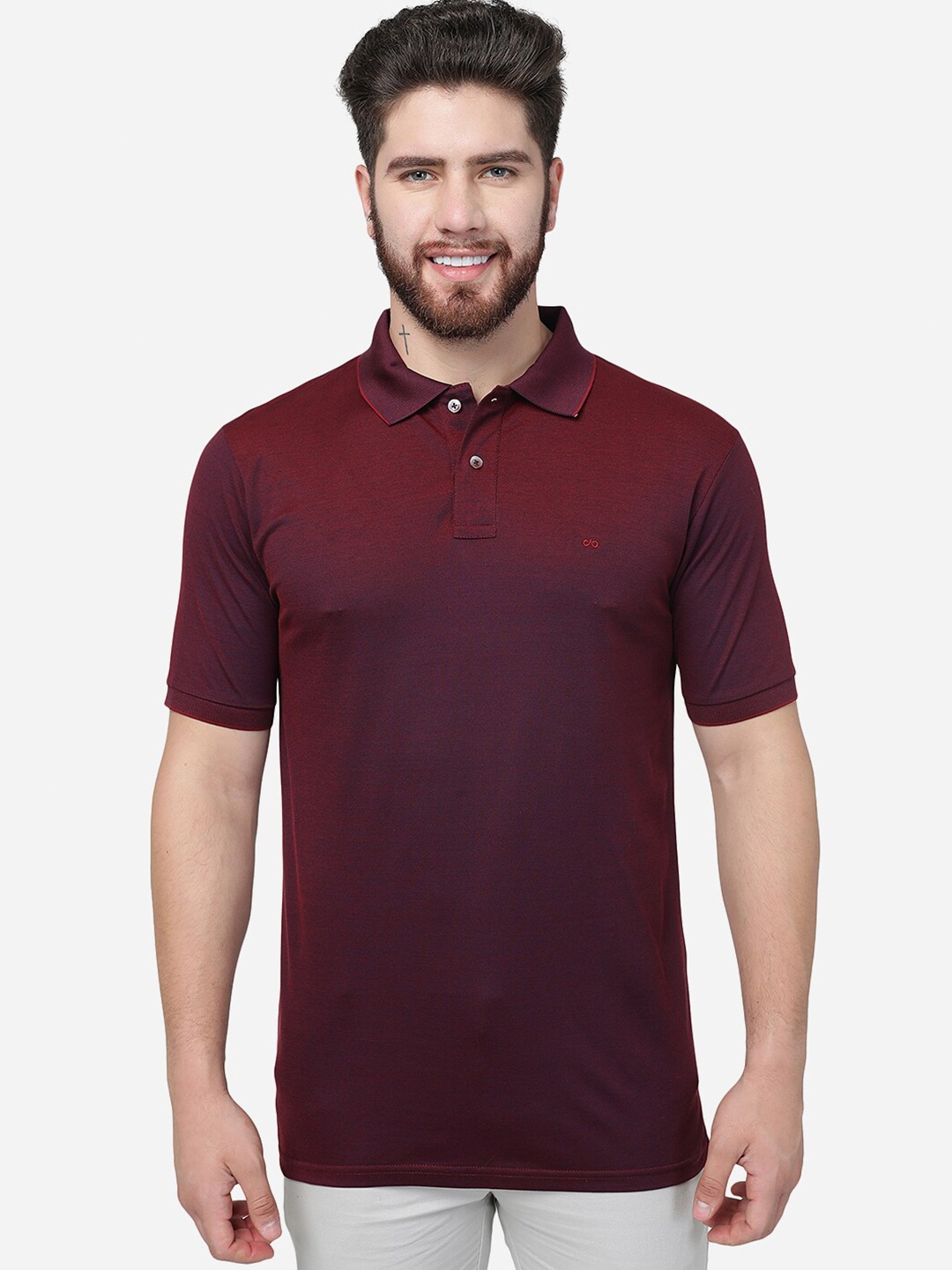 

JADE BLUE Polo Collar Cotton Slim Fit T-shirt, Maroon