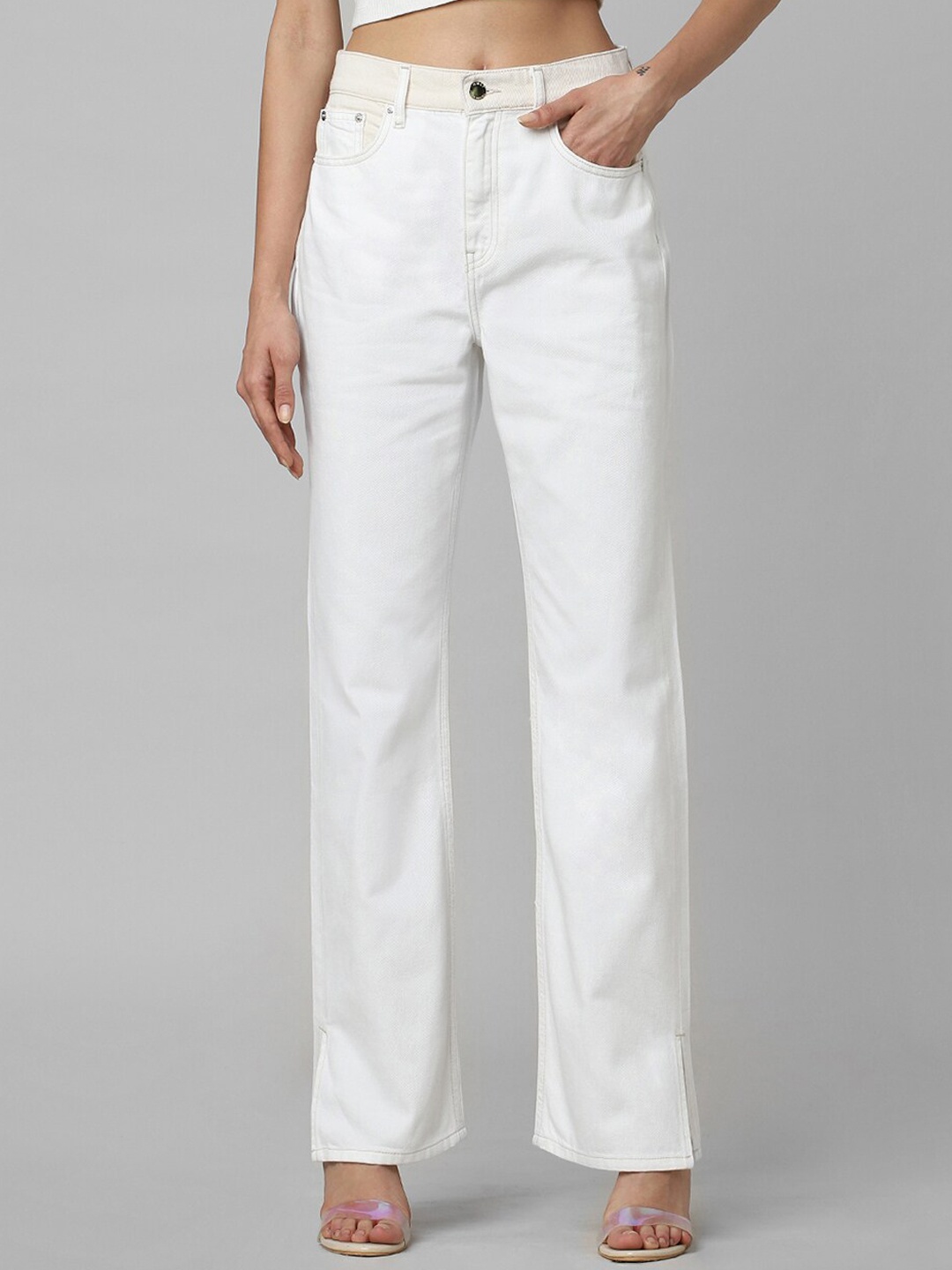 

ONLY Women Onlbillue Ex Hw Straight Fit High-Rise Cotton Jeans, Off white