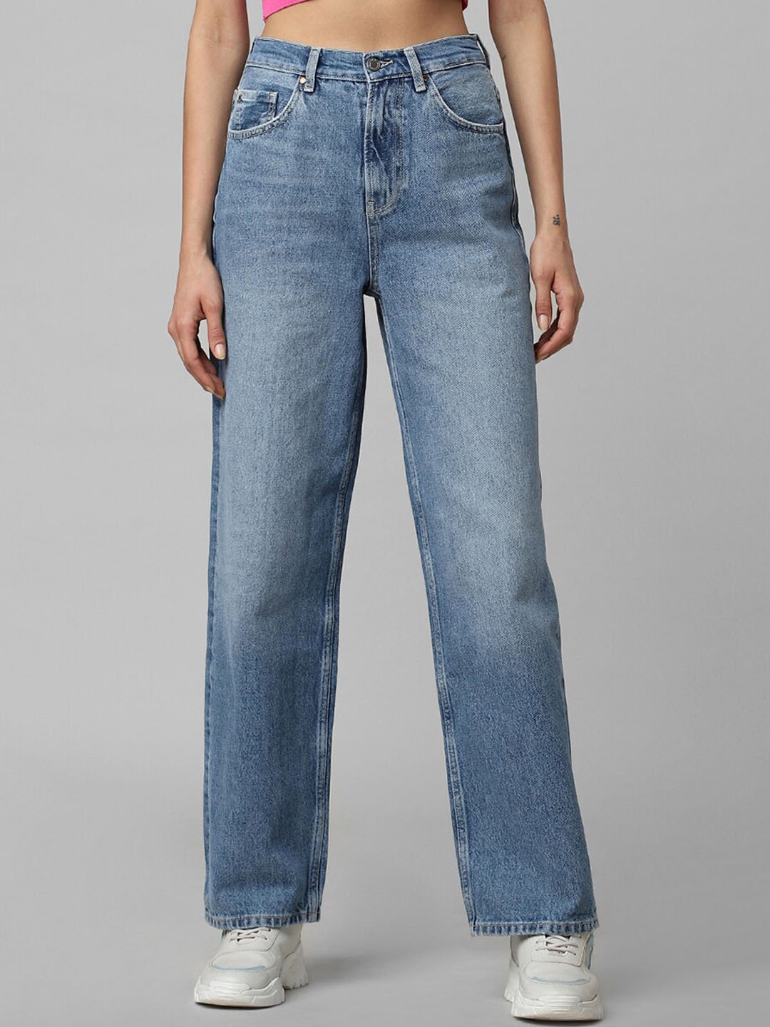 

ONLY Women Blue Straight Fit High-Rise Cotton Heavy Fade Jeans