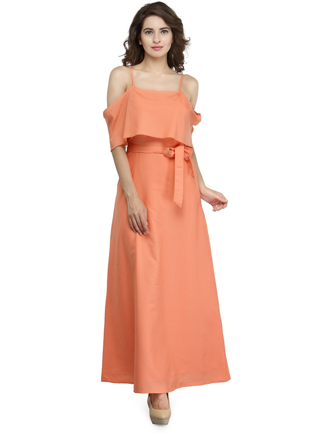 

Zastraa Cold-Shoulder Crepe Maxi Dress, Peach