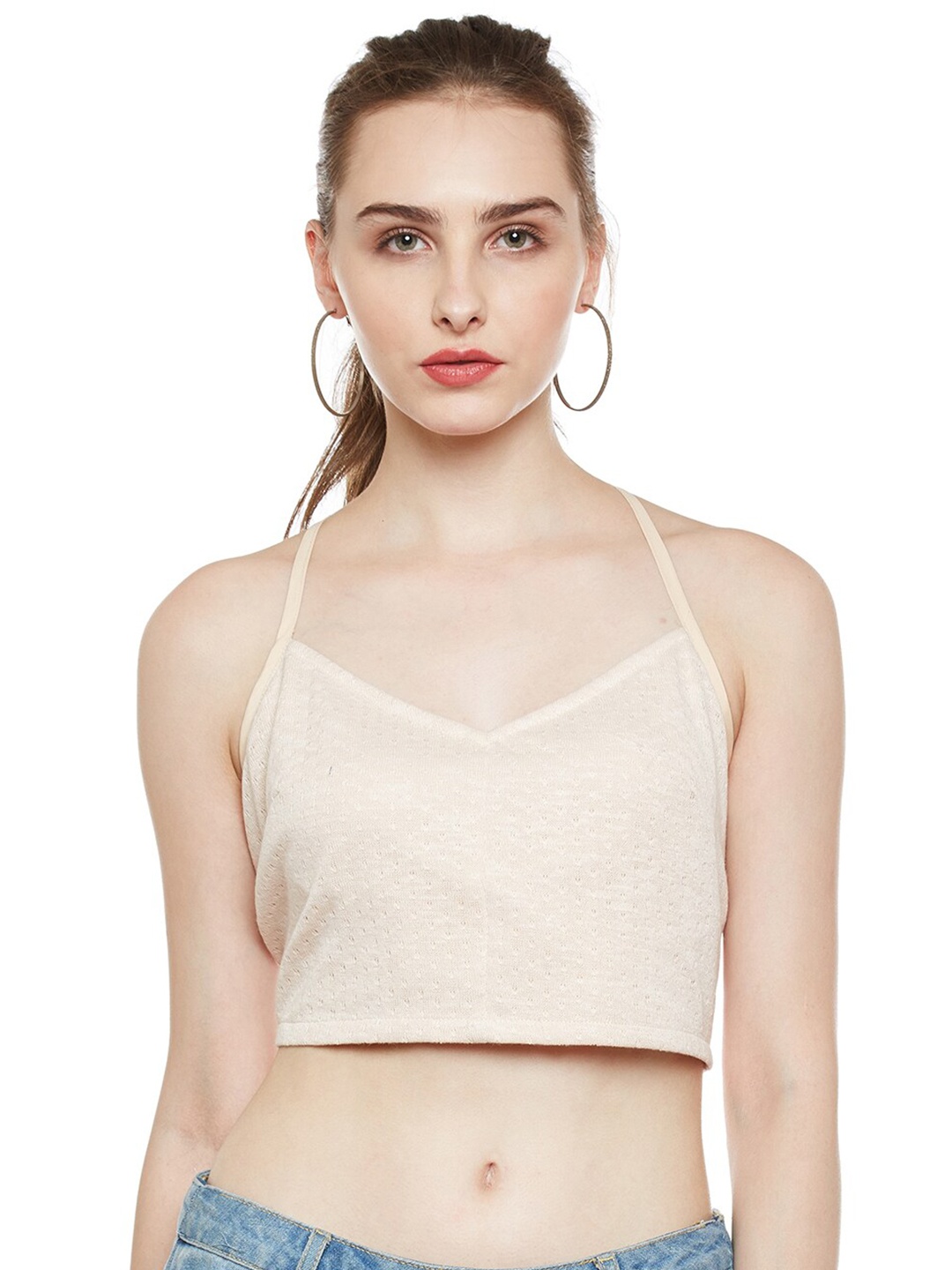 

Zastraa Crepe Bralette Crop Top, Beige