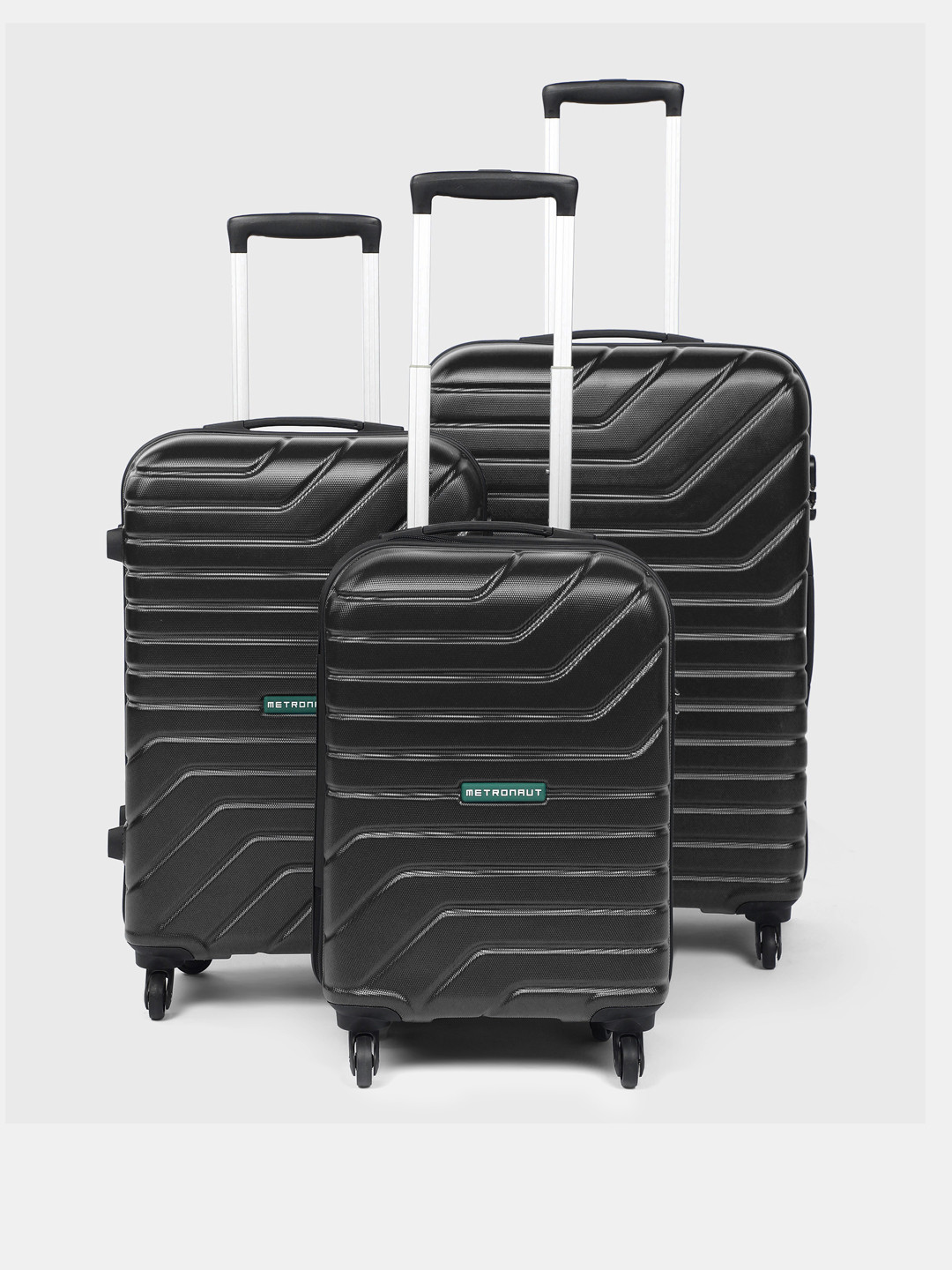 

Metronaut Set of 3 Textured Hard Trolley Suitcases - Cabin, Medium & Large, Black