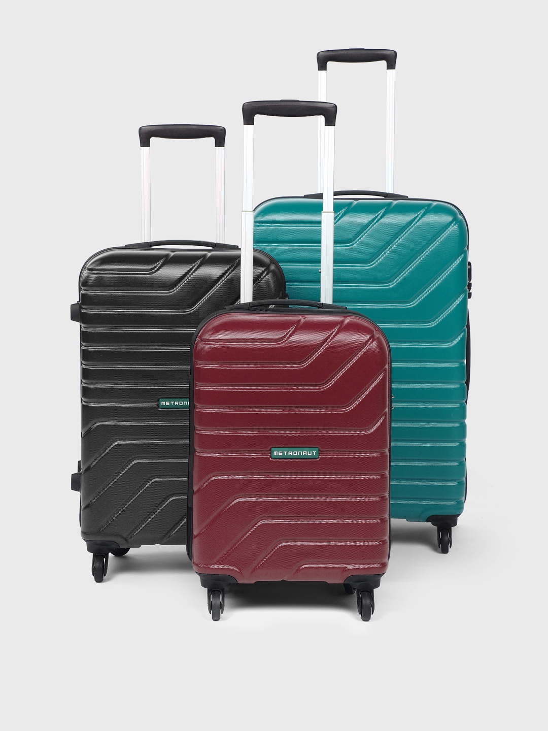 

Metronaut Set of 3 Textured Hard Trolley Suitcases - Cabin, Medium & Large, Teal
