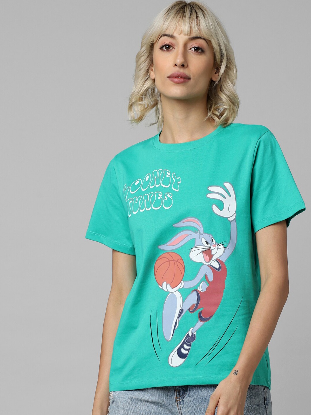 

ONLY Bugs and Bunny Printed Cotton T-shirt, Green