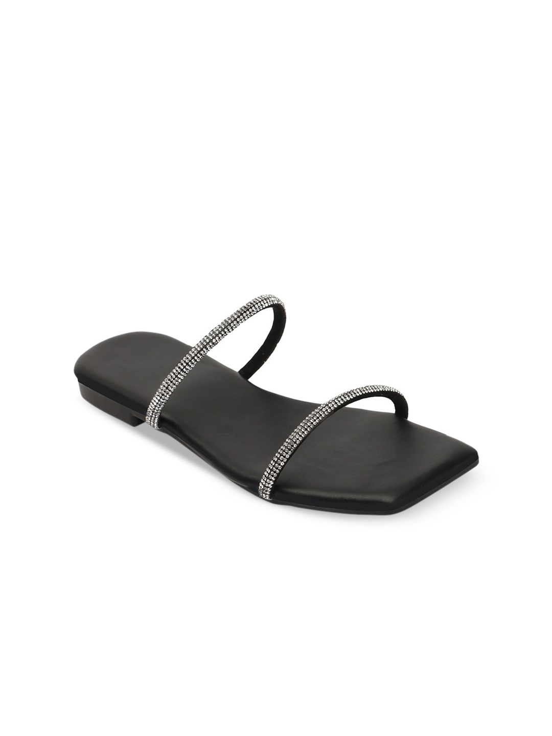 

ADIVER Women Embellished Open Toe Flats, Black