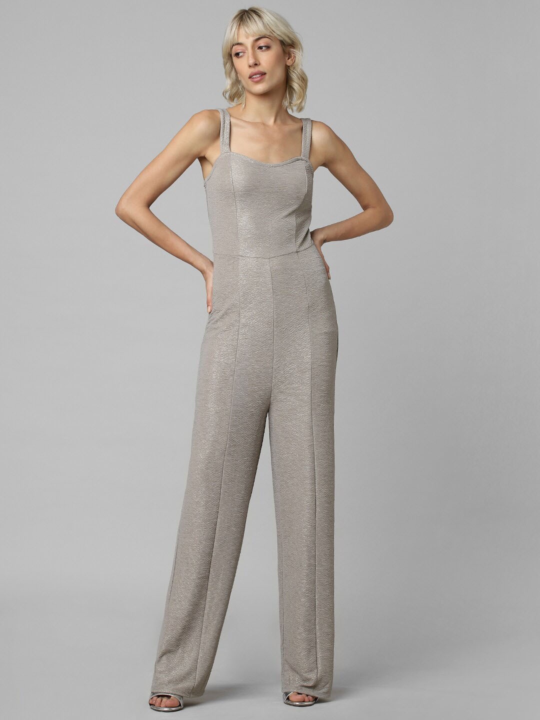 

ONLY Textured Cotton Basic Jumpsuit, Grey