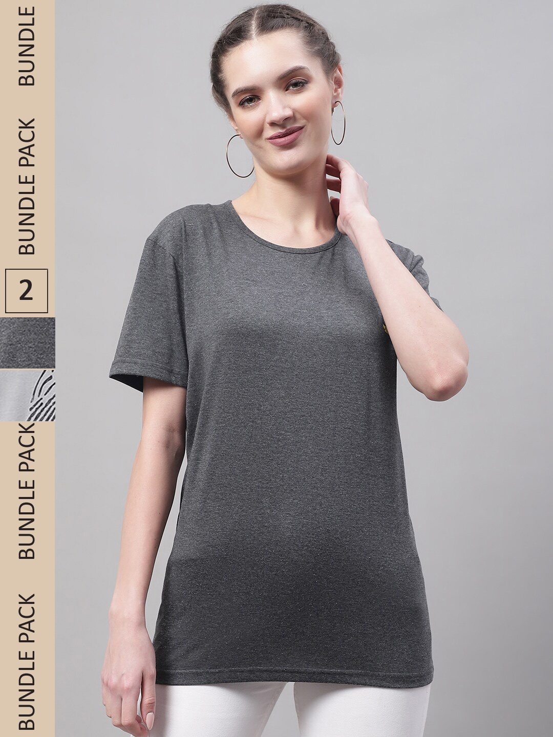 

MACK JONNEY Pack Of 2 Cotton T-shirt, Charcoal