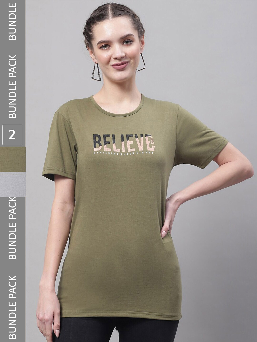 

MACK JONNEY Pack Of 2 Printed Cotton T-shirts, Olive