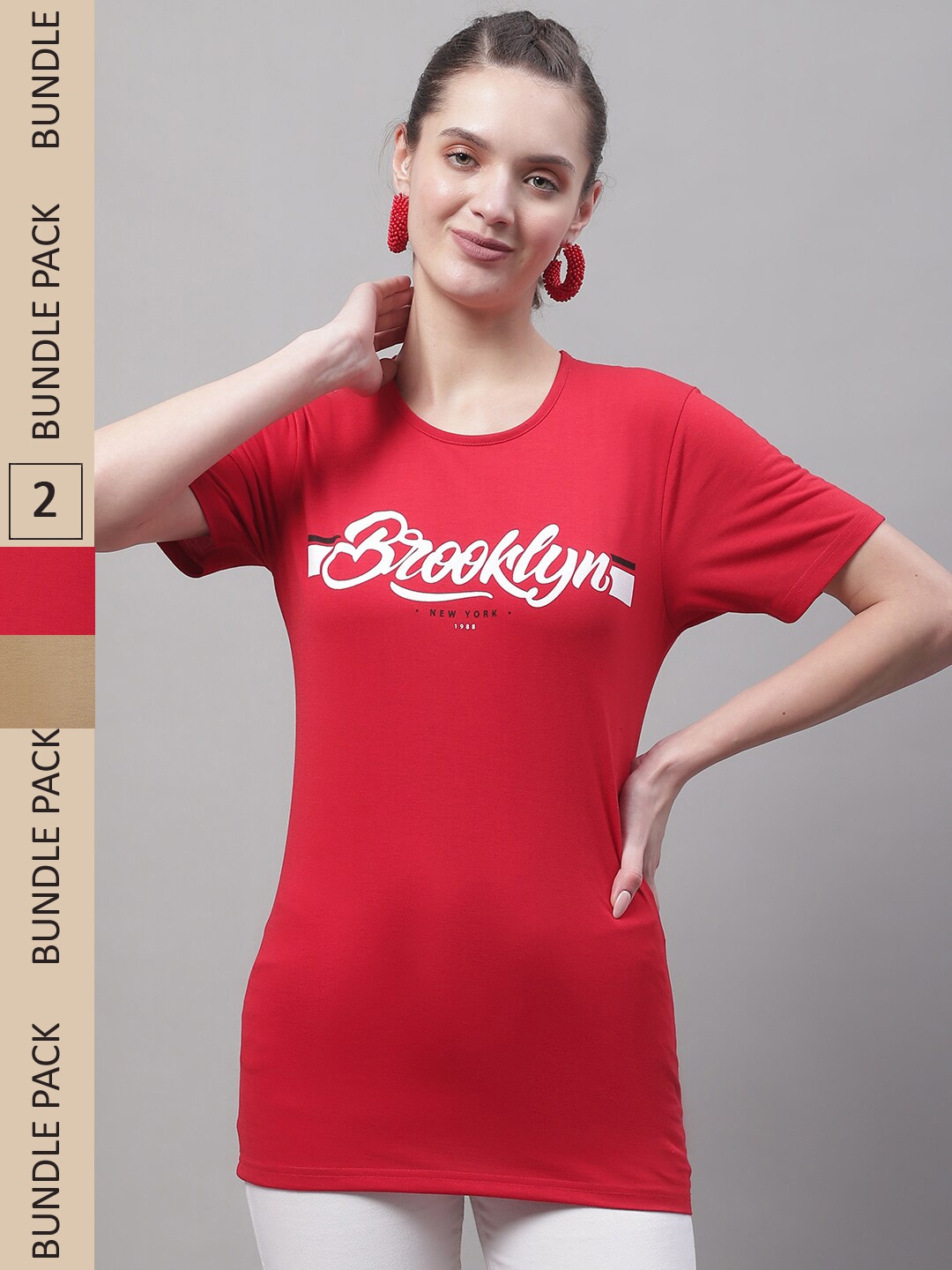 MACK JONNEY Pack Of 2 Printed Cotton T-shirt, Red