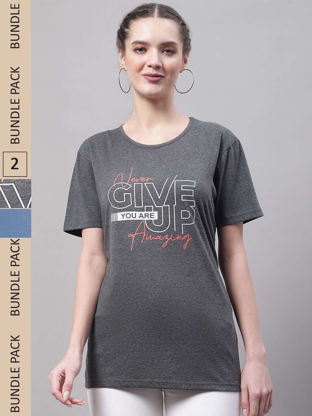 

MACK JONNEY Pack Of 2 Printed Cotton T-shirt, Grey