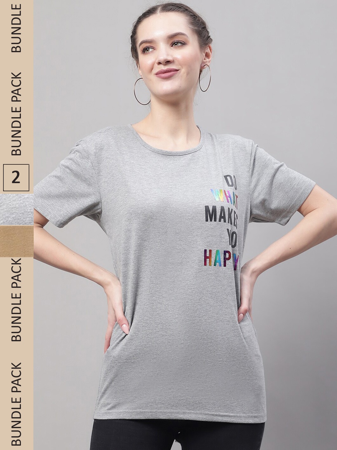 

MACK JONNEY Pack Of 2 Printed Cotton T-shirt, Grey