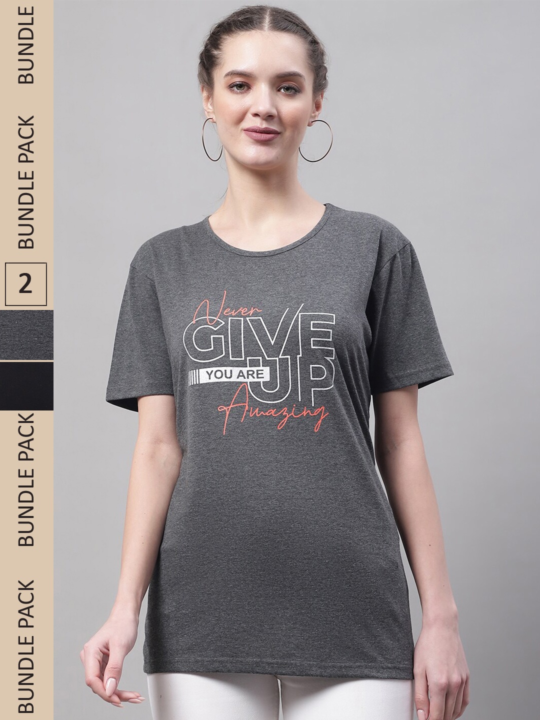 MACK JONNEY Pack Of 2 Printed Cotton T-shirt, Grey