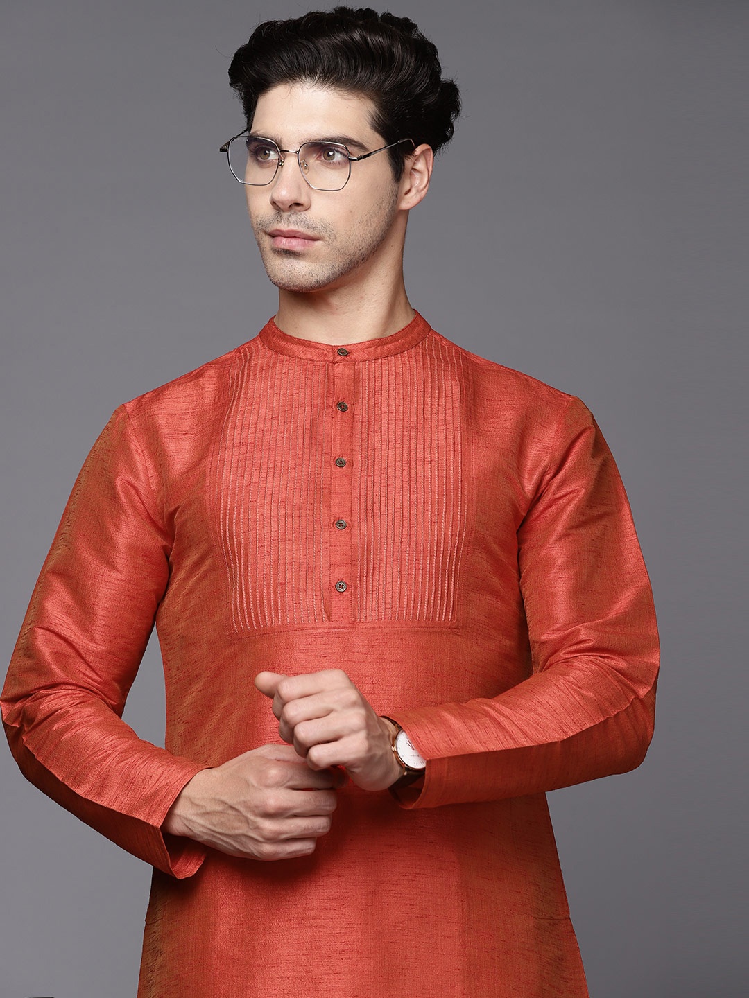 

Indo Era Men Mandarin Collar Kurta, Orange