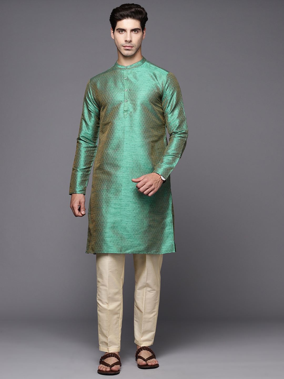 

Indo Era Men Ethnic Motifs Kurta, Green