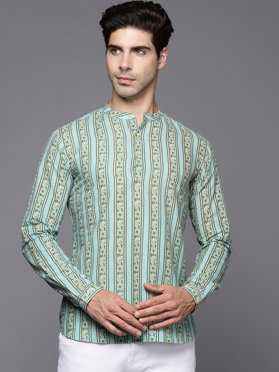 

Indo Era Men Floral Printed Kurta, Blue
