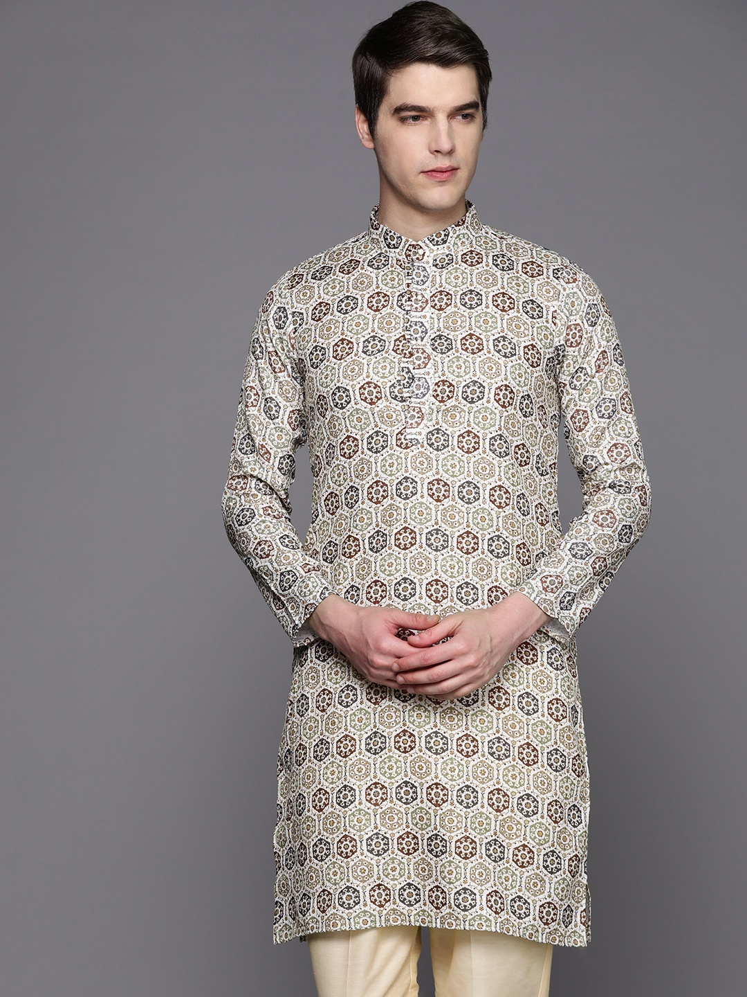 

Indo Era Men Multicoloured Ethnic Motifs Printed Thread Work Indie Prints Kurta, Multi