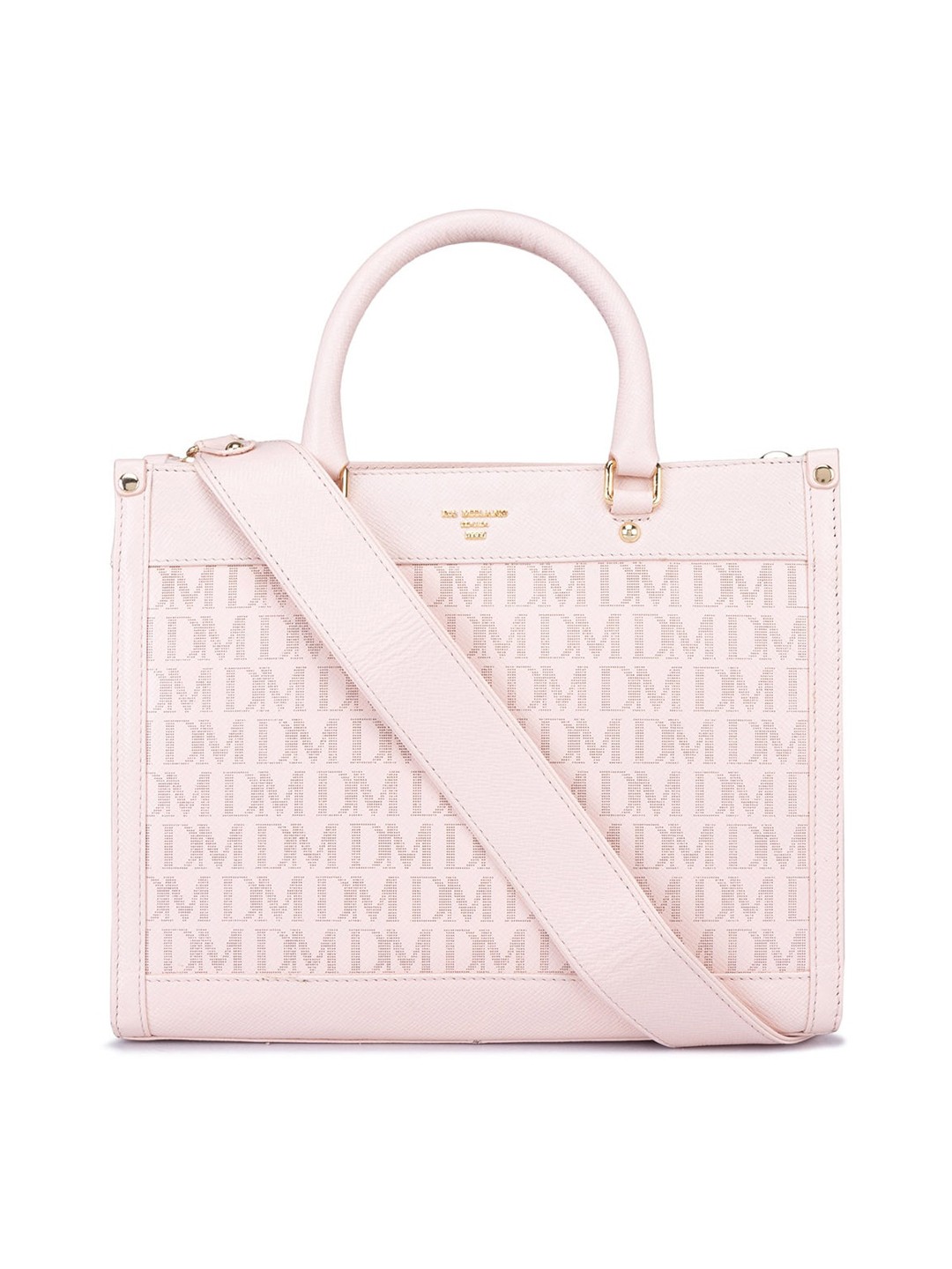 

Da Milano Typography Printed Leather Structured Handheld Bag, Pink