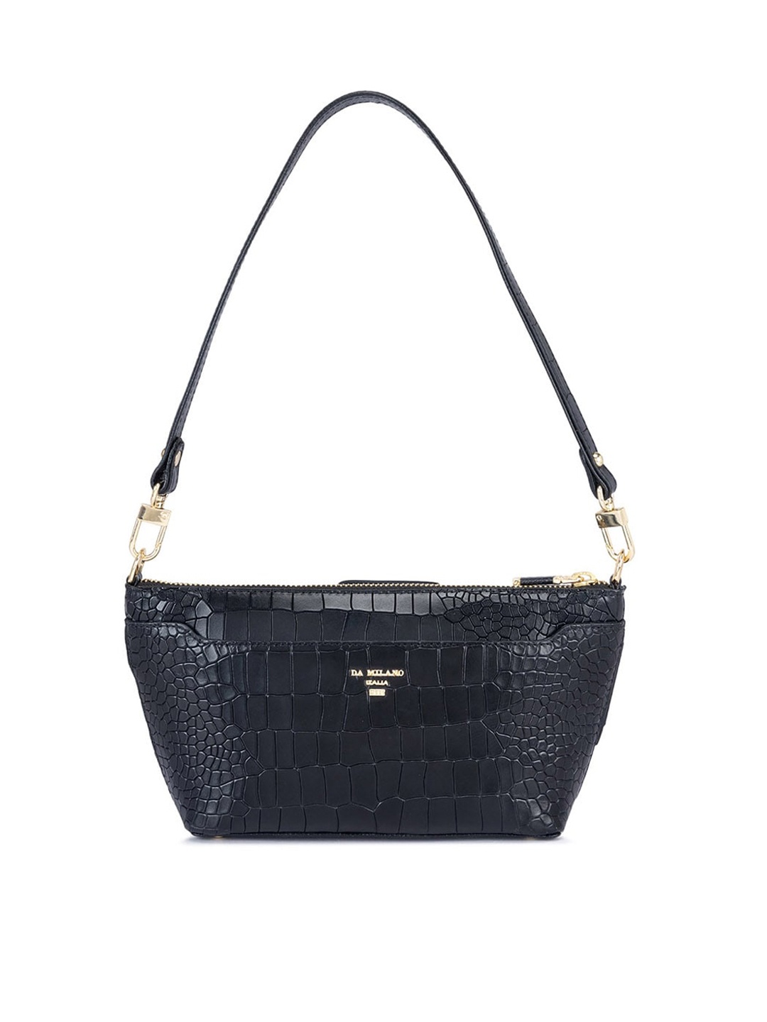 

Da Milano Textured Leather Structured Shoulder Bag, Black