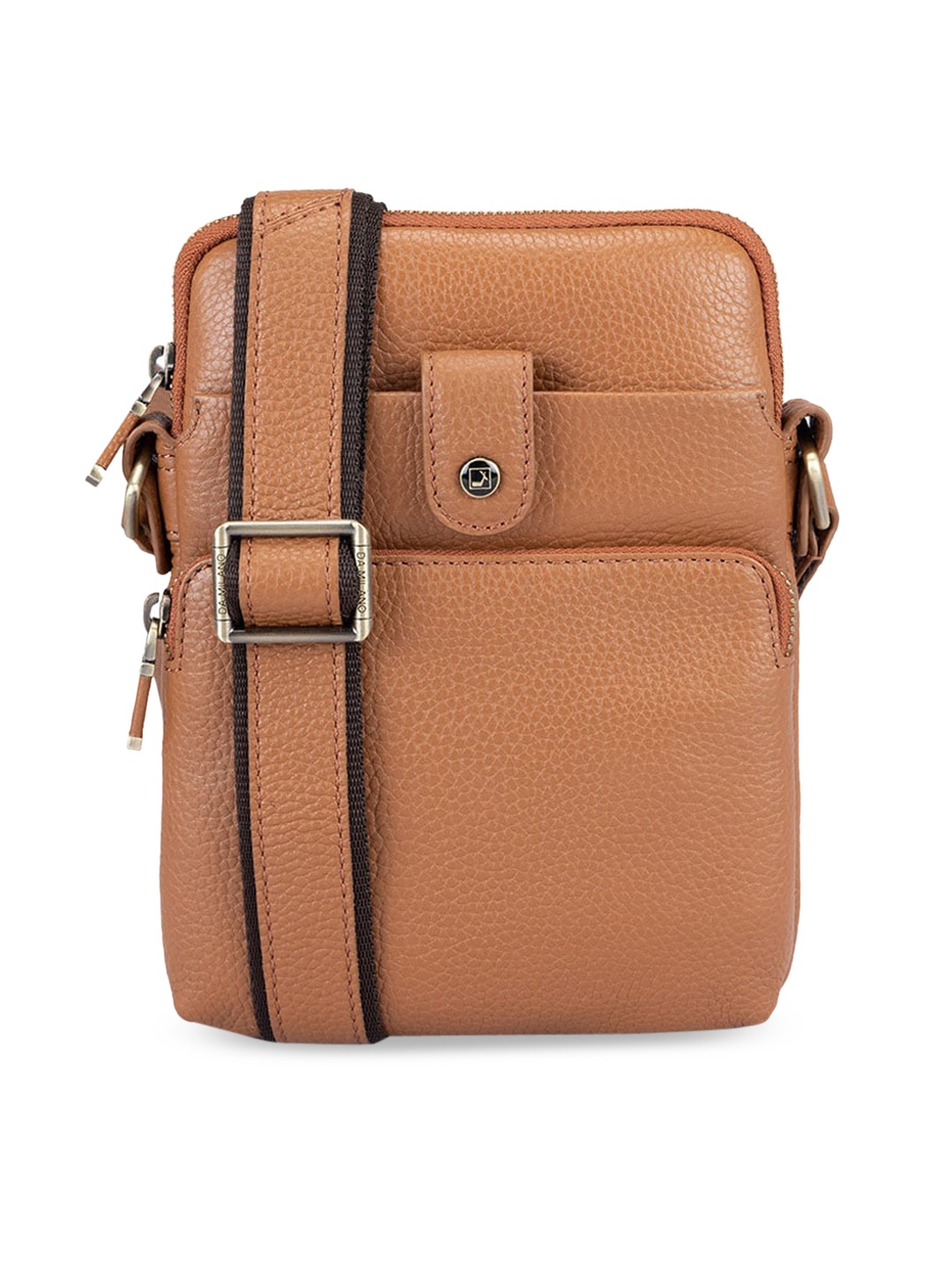 

Da Milano Textured Leather Structured Sling Bag, Brown