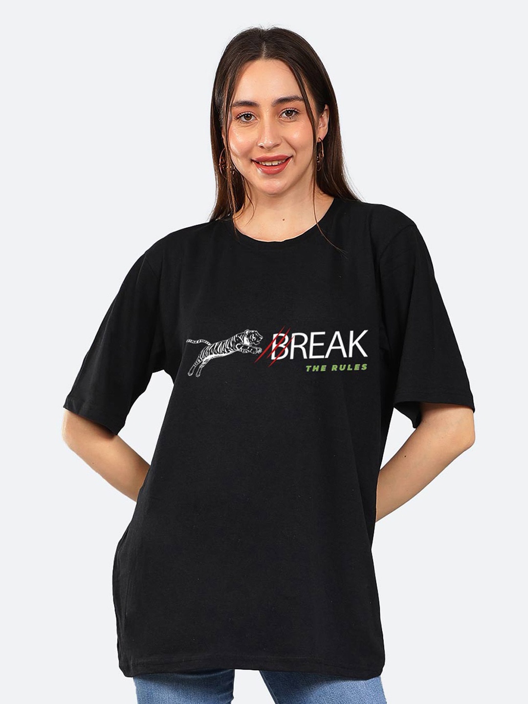 

Mad Over Print Typography Printed Oversized Cotton T-shirt, Black