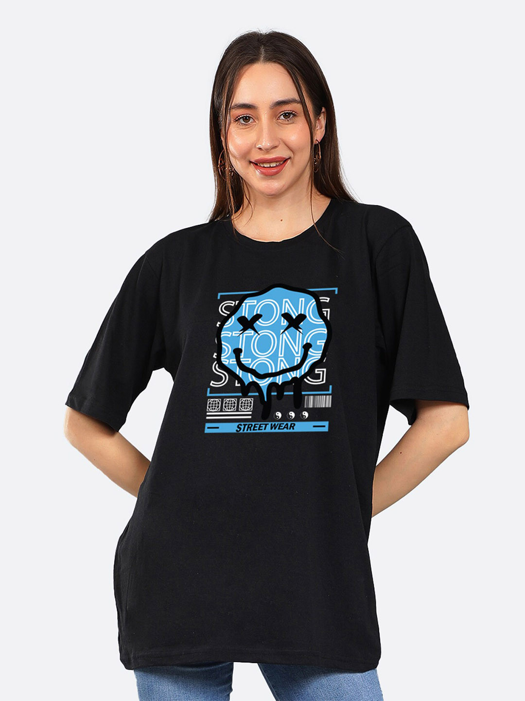 

Mad Over Print Graphic Printed Drop-Shoulder Sleeves Cotton Oversized Fit T-shirt, Black