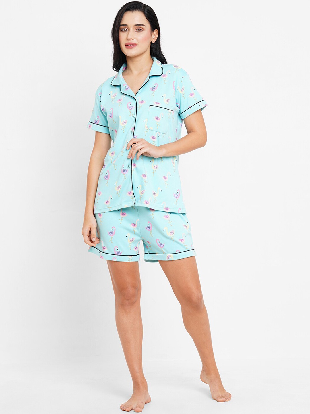 

Inner Sense Conversational Printed Organic Cotton Night Suit, Blue