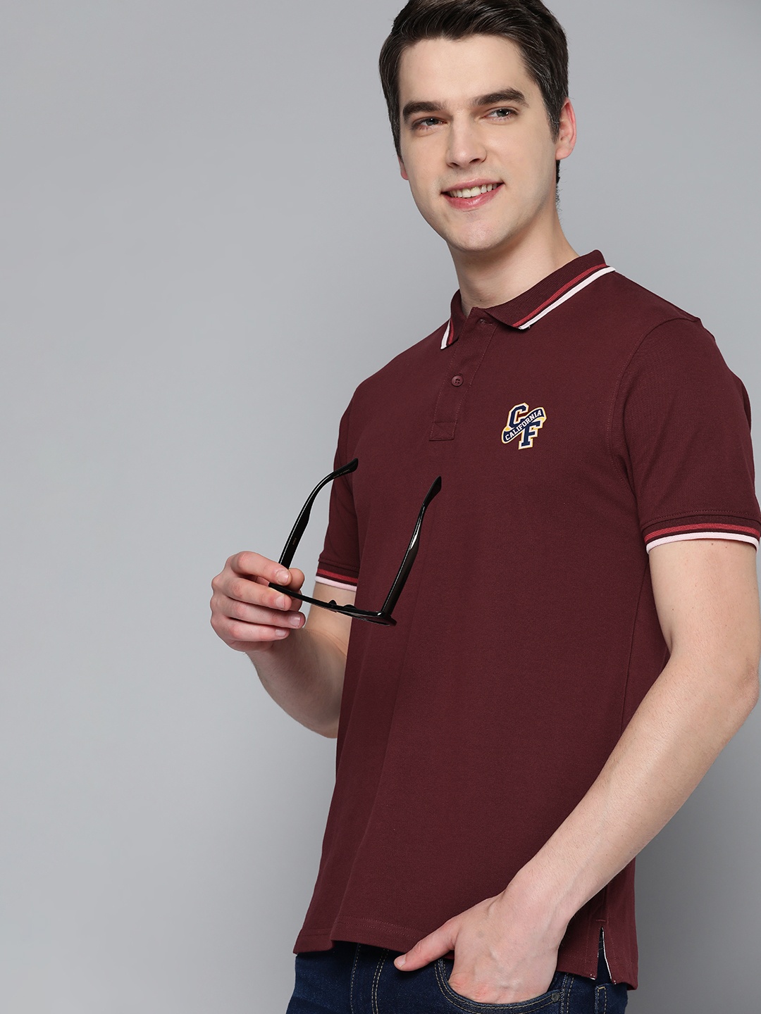 

HERE&NOW Men Typography Printed Polo Collar T-shirt, Burgundy