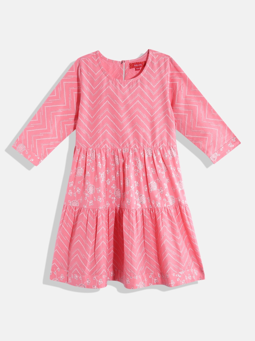 

Indo Era Printed Cotton A-Line Dress, Pink