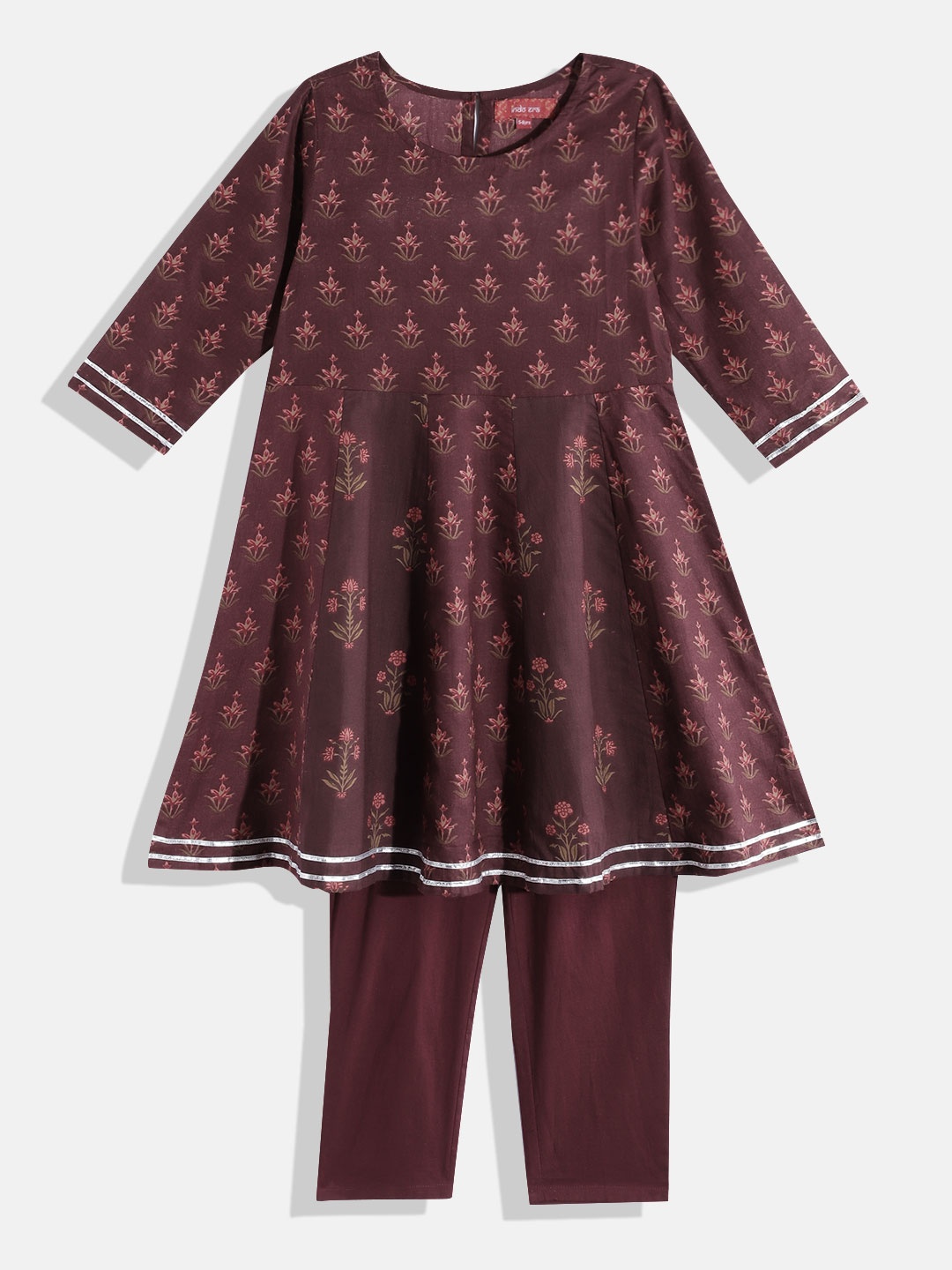 

Indo Era Girls Ethnic Motifs Printed Regular Gotta Patti Kurta with Trousers, Maroon