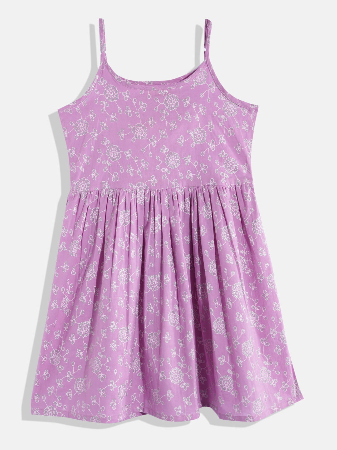 

Indo Era Floral Print A-Line Cotton Dress, Lavender