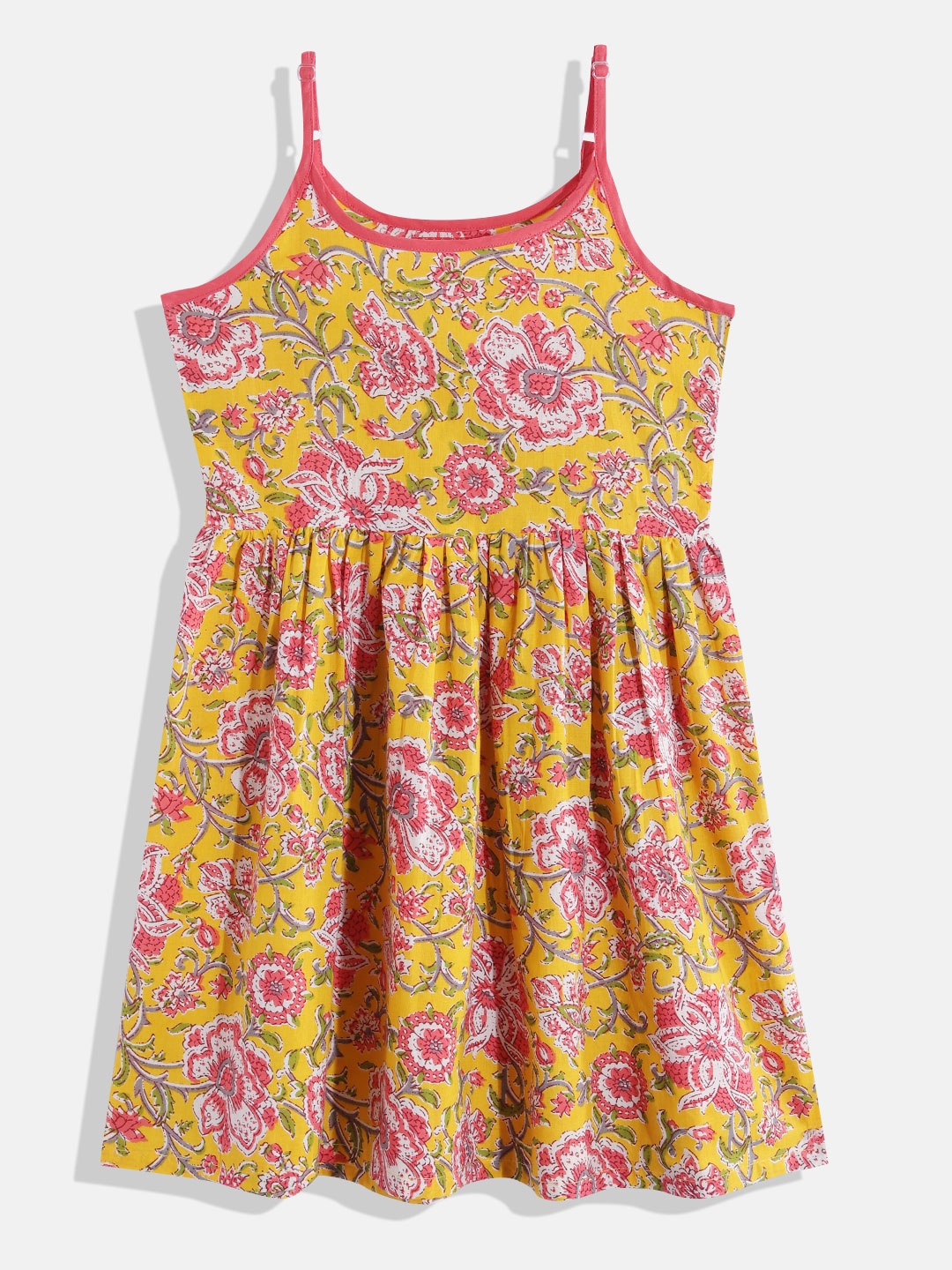 

Indo Era Floral Print A-Line Cotton Dress, Yellow