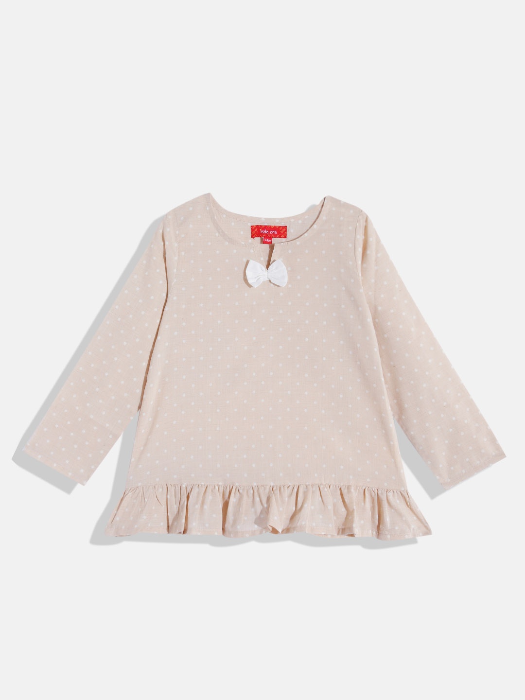 

Indo Era Polka Dot Print Cotton Top, Beige
