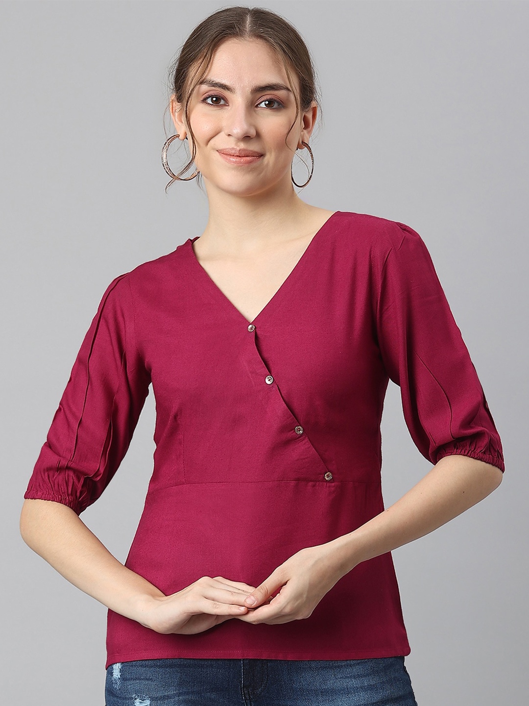 

KALINI V-Neck Puff Sleeve Wrap Top, Purple