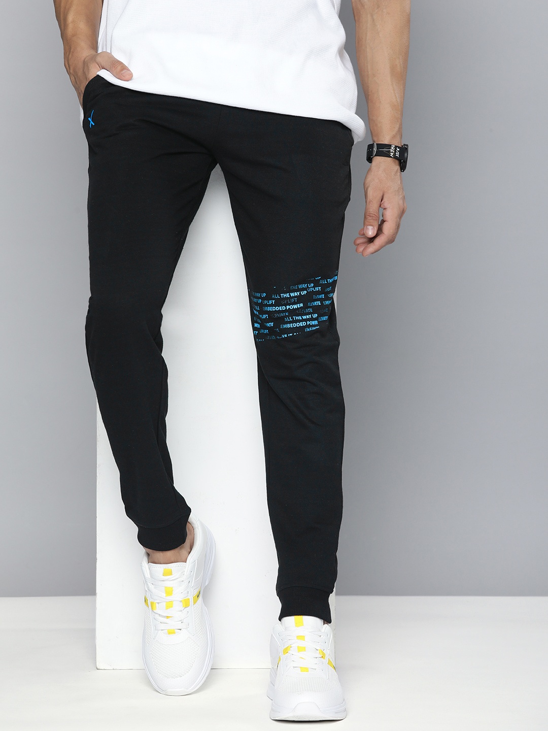 

HRX by Hrithik Roshan Men Lifestyle Typography Printed Terry Joggers, Black