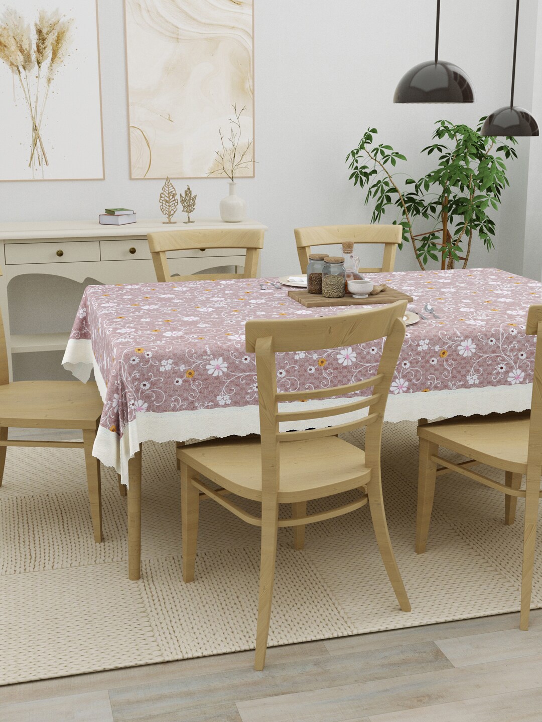

Clasiko Pink & White Floral Printed Rectangle 6-Seater Dining Table Cover