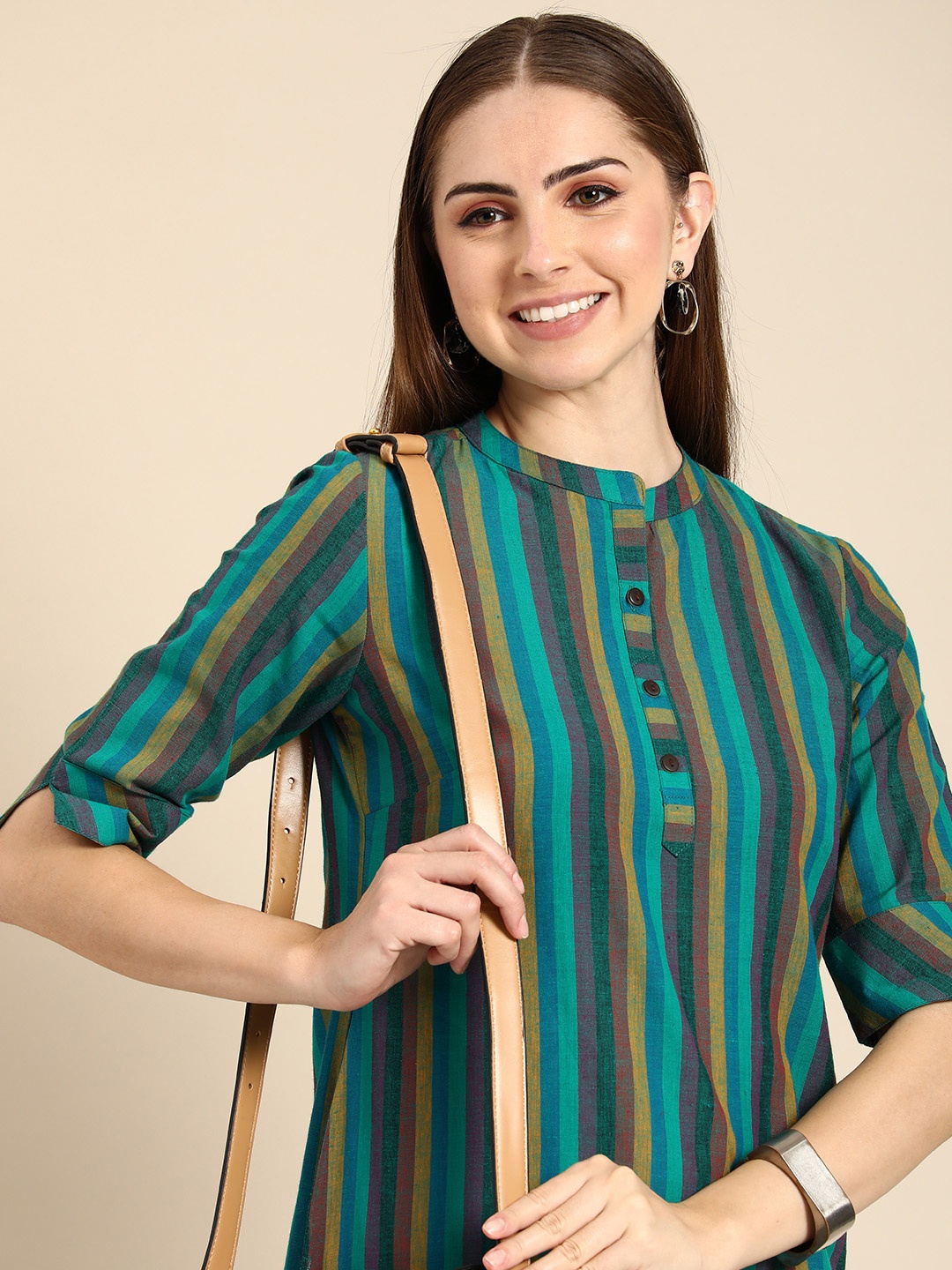 

Anouk Women Striped Straight Kurta, Multi