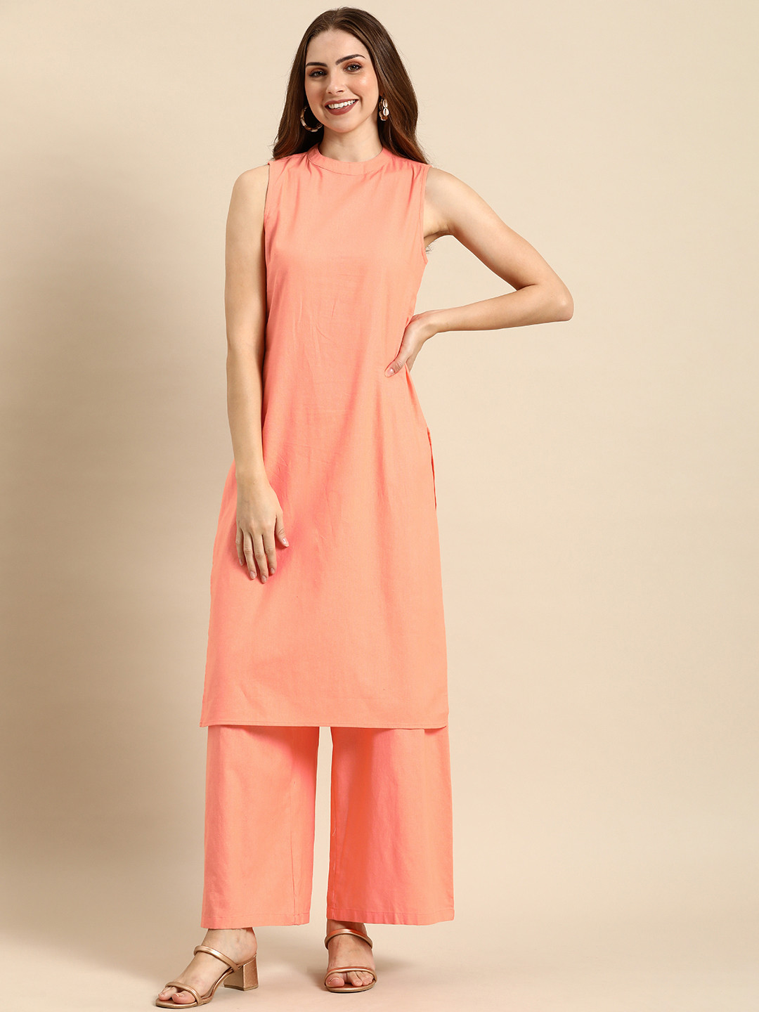 

Anouk Pure Cotton Kurta with Palazzos, Peach